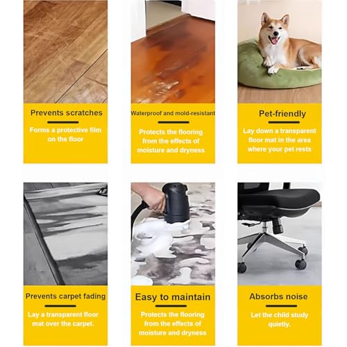 Xzomystify Clear Plastic Vinyl Rug Protector Cover Rectangle Clear Under Desk Chair Mat for Hardwood Floor 0.06 Inch Waterproof Plastic Desk Mat Protector, Anti Scratch Non Slip Under Office(72x72in)