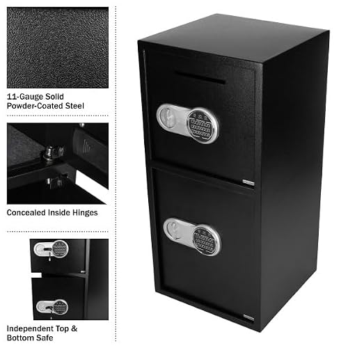 Electronic Safe Deposit Box - Drop Safe with Digital Keypad and 2 Sets of Manual Override Keys for Business Cash Drops or Home Safety by Stalwart (Black)
