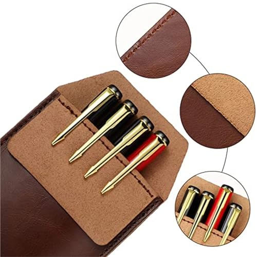 Bingche 6pcs Pocket Protector Leather Pen Pouch Holder Organizer Handmade Pencil Pocket Holder for Lab Coat Shirt Note School Office(Black)