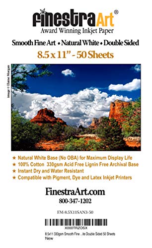 8.5" X 11" Smooth Fine Art Museum Natural White Double Sided Inkjet Paper - 50 Sheets