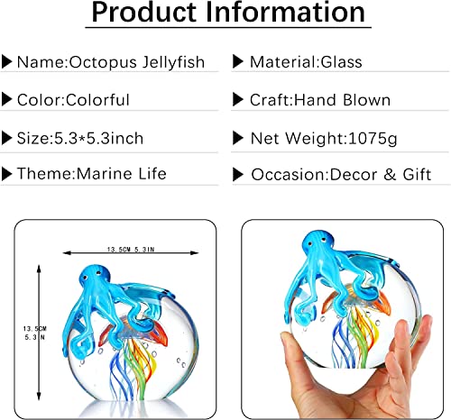 Colorful Octopus and Jellyfish Collectible Figurines Handmade Glass Paperweight Ornament Sea Animal Artwork Sculpture Home