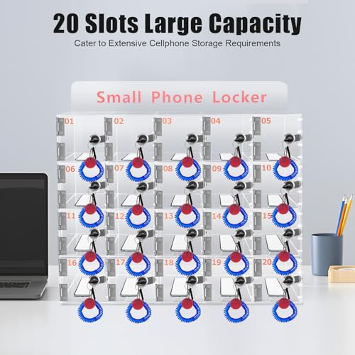 PerCbynne Cell Phone Locker for Classroom, 20 Slots Acrylic Phone Pocket Chart Storage Organizer, Wall-Mounted Classroom Telephone Storage for Office Conference Rooms
