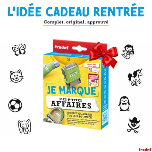 Trodat Stamp Je Marque mes P'tites Affaires – Mark Your Children's belongings with a Complete and adapted kit – Labels + Letters with Drawings – Ideal for Marking Clothes
