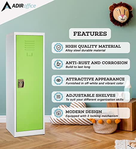 AdirOffice Kids Steel Metal Storage Locker - for Home & School - with Key & Hanging Rods (48 in, Green)