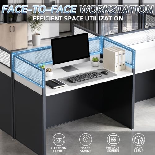Office Cubicle Desk, 2 People Cubicle Desk with Mute Privacy Panels, Office Cubicle Computer Workstations 4s40 Table with Cable, Partitions Desk for Home/Offices Commercial Workspace,Business, Style B