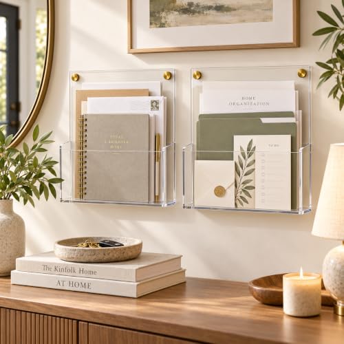 Merely Home Clear Acrylic Wall File Holder 2 Pack, Wall Mount Mail Sorter