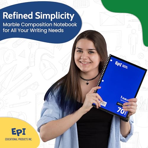 EPI Spiral Notebook | Wide - 70 Sheets, Durable Spiral Binding | 10.5 x 8 in | Classroom Supplies | School, Office, Note Taking, Journaling - 48 Pack