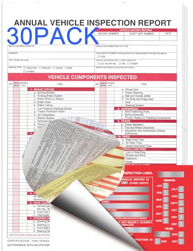 Annual Vehicle Condition Report Forms with Aluminum Date Labels, 30-Pack, 3-Ply Carbonless for Fleet Management