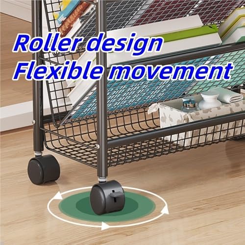 Xadkmwsfm Rolling Book Cart, Multi-Layer Storage Cart, Storage Rack with Wheels, Metal Mobile Bookshelf, Multifunctional Trolley for Living Room, Kitchen, Study(Black,16.7 * 7.5 * 30.7IN)