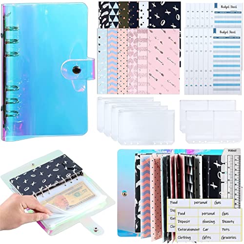 ONMYJFD 34 Pcs Budget Binder Cash Envelope Planner System, with Money Envelopes,Expense Budget Sheets, PVC Storage Bags, Labels, Ruler(Gray)