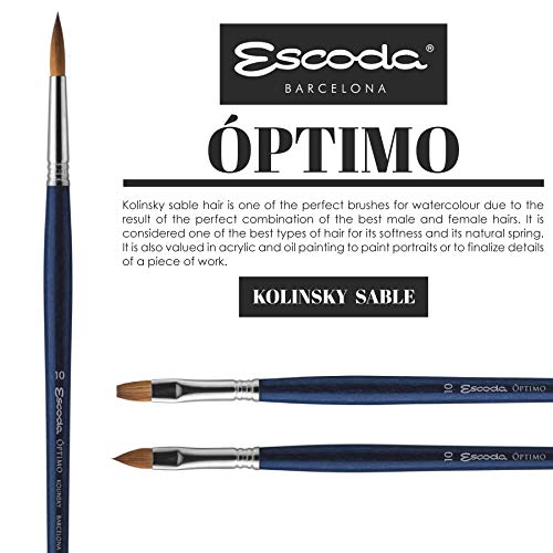 Escoda Art Products Escoda Optimo Series Artist Oil & Acrylic Long Handle Round Paint Brush, Size 12, Pure Kolinsky