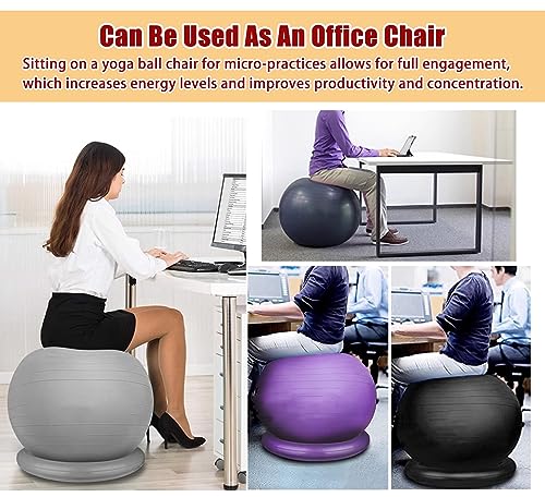 Balance Ball Chair with Non-slip, Stable Base; Suitable for Office Use, Pilates, Yoga, and Fitness; Helps Improve Posture. (Purple 55cm(Height150)