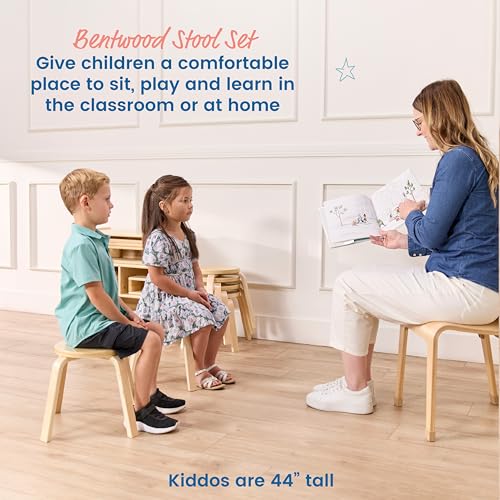 ECR4Kids Bentwood Stackable Stools, 12in Seat Height, 6-Piece, Natural