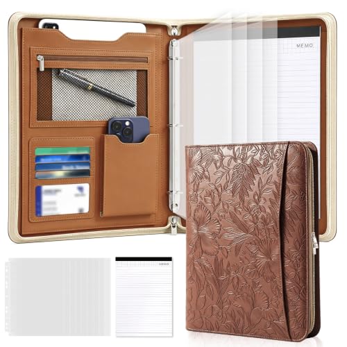 BRAVE ELK Padfolio, 3 Ring Zipper Binder Leather Portfolio Binder Organizer