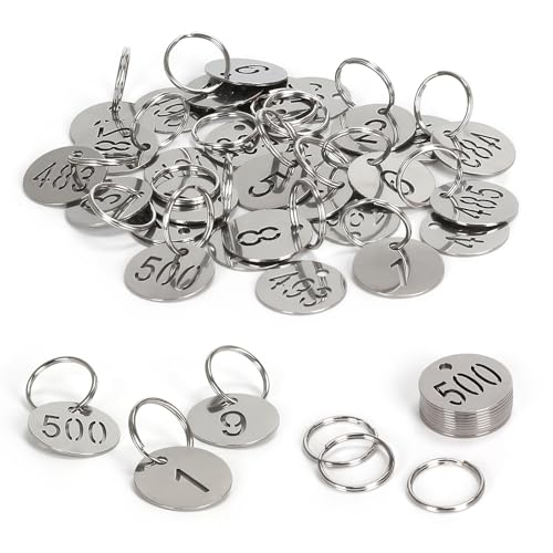 NumRealm Number Tags with Rings, 25mm 304 Stainless Steel Numbered Key ID Tags, Metal Numbers - 1 to 400