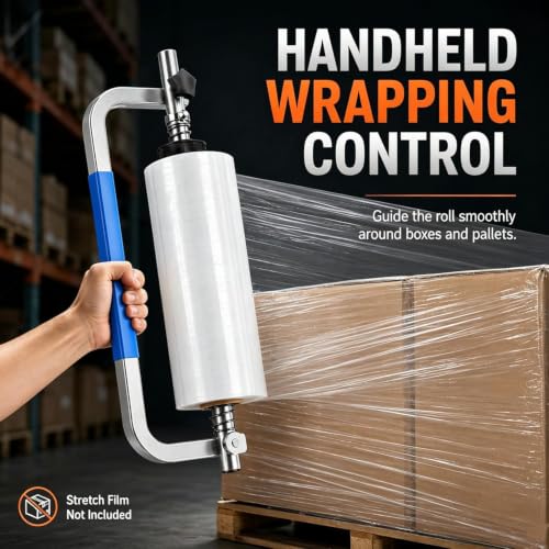 Stretch Film Dispenser Locking Collars and Side Grip,Handheld Pallet Wrapper and Film Winding (50cm)