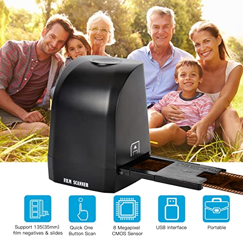 Film Slide Scanner, 8MP Negative Film Scanner Viewer, Convert 35mm/135mm Slides to Digital JPEG Photos,Support Image Preview, Editing Functions