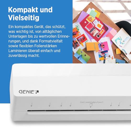 GENIE LA 400 A3 Laminator Warm Laminator with 2 Heating Rolls for School, Office and Home Office incl. 5 Laminating Films, A3 and A4 Laminator with Foil