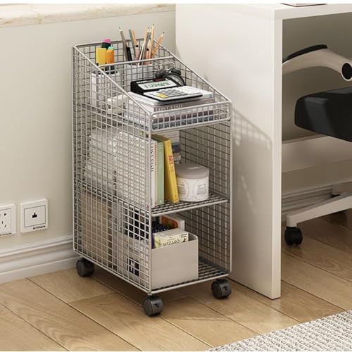 Preferspace Book cartRolling File Cart with Wheels 3 Tier Mobile Bookshelf Metal Movable Bookshelf Cart Thin with Top Divider Design for Office, Classroom,Library, Living Room,Black