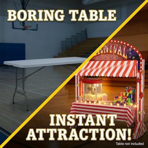 Anderson’s Lifesize Carnival Table Booth, 5'6" High, Striped Awning Display for Games, Snacks, Tickets, Crafts, Concessions, Fundraisers & Festival‑Style School Events