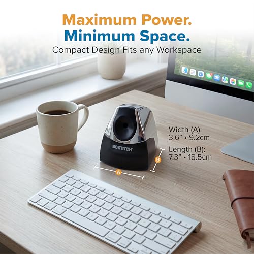 Bostitch Office Electric Pencil Sharpener for Classroom & Desk Use, Heavy-Duty Stall-Free Motor, High-Capacity Shavings Tray, Chrome