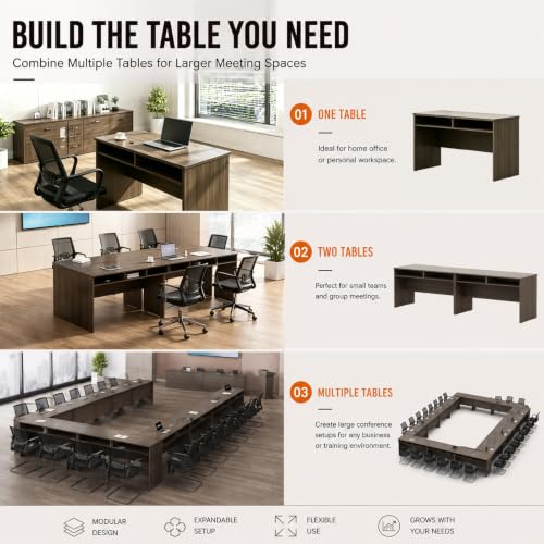 Modern Training Table, Large Conference Table with Built-in Storage Shelves