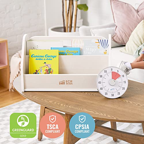 ECR4Kids Double-Sided Book Caddy with Countdown Timer, Portable Library, White Wash