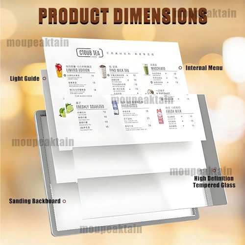 moupeaktain Advertising Board Wall-Mounted Poster Display, Super Bright Ultra-Thin LED Advertising Light Box Menu Board, Tempered Glass + Aluminum Alloy Frame Black-A1
