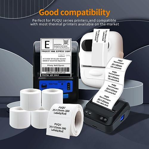 PUQU 30x20mm Direct Thermal Sticker Labels, Self-Adhesive All-Purpose Label Maker Tape, Compatible with AQ Series Label Printer, Refills Standard Laminated Office Labeling, 6 Rolls, 1920 Labels