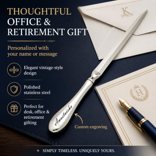 Personalized Letter Envelope Opener Custom Engraved with Your Name Or Message and to Give As Office and Retirement Gift - Vintage Style Stainless Steel Letter Opener