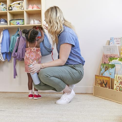 ECR4Kids 10-Section Wall-Mounted Hanging Coat Locker with Shelf, Classroom Furniture, Natural