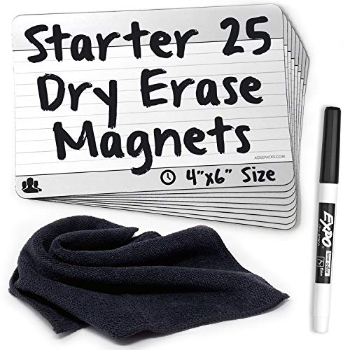 Dry-Erase Planning Card Magnets by AgilePacks for Agile Planning Boards, Scrum, Kanban, Meetings, Productivity | AgilePacks Starter Kit - 25 4x6 Magnetic Planning Cards, Magnetic Cloth, Marker