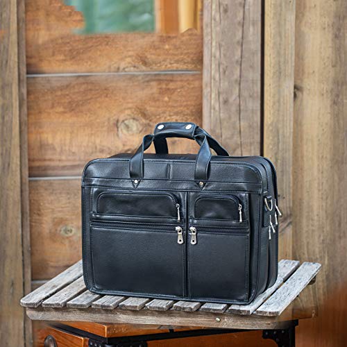 Polare 17'' Napa Leather Briefcase Laptop Attache Case Messenger Bag For Men Fits 15.6'' Laptop