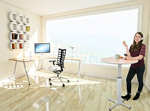 Stand Steady Adjustable Height Round Table - Ergonomic Sit to Stand Desk, Side Table, High Top Cocktail Cafe Table - Ideal for Saving Space and Comfortable Sitting (White/Maple, 31.5in x 28-42.5in)
