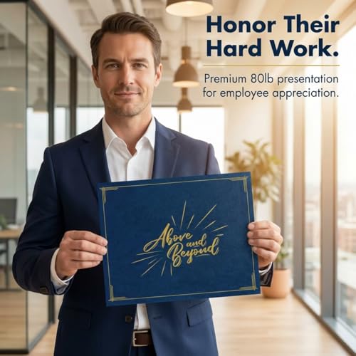 PaperDirect Above and Beyond Certificate Jackets, 9 Inches x 12 Inches Folded, Blue with Gold Foil, Certificate Cover for School, Work, Diplomas, Graduation & Awards, Certificate Holder, 50 Count