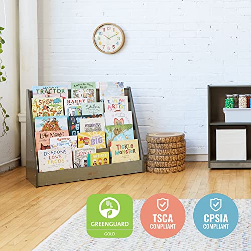 ECR4Kids 5-Shelf Wooden Book Display, Single-Sided Bookshelf, Grey Wash