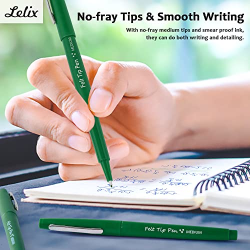 Lelix Felt Tip Pens, 40 Green Pack, 0.7mm Medium Point, Felt Tip Markers Pens for Journaling, Writing, Note Taking, Planner, Perfect for School Office and Art Supplies