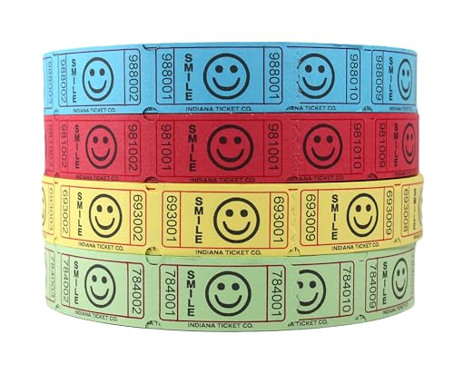 Raffle Tickets Single Roll, Assorted Smile 4-Pack, 2,000 Tickets per Roll