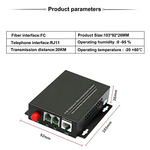 Jeirdus 1Pair 2 Channel PCM Voice Telephone Fiber Optical Media Converters Extender Adapter Single Mode FC Fiber Optic Port Caller ID FAX with 10/100M Ethernet