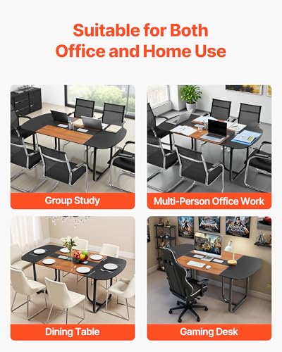 VEVOR Conference Table, 6 ft Oval Office Meeting Table for 6-8 Person, Modern Seminar Desk with Metal Legs, Large Meeting Desk for Office, Boardroom, Conference Room, Easy Assembly, Black & Brown