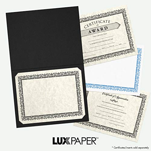 LUXPaper 9.5" x 12" Certificate Holders | Black Linen | 100lb. Cover | 100 Qty