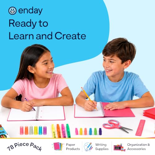 Enday Back to School Supplies for Kids, School Supply Box Grades K-5 (Red, 12 Kits)