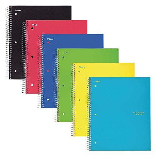 Five Star Spiral Notebooks, 2 Subject, College Ruled Paper, 120 Sheets, 11" x 8-1/2", Assorted Colors, 12 Pack (38625)