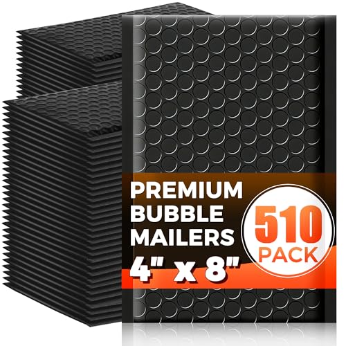 510-Pack Bubble Mailer 4'' x 8'' - Self-Sealing Waterproof Small Mailing Envelopes Padded Lightweight Shipping Bags for Accessories, Small Parts, Jewelry, Trading Cards, Compact Items 4x7 Usable Space