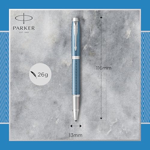Parker IM Rollerball Pen | Premium Blue Grey with Chrome Trim | Fine Point with Black Ink Refill | Gift Box