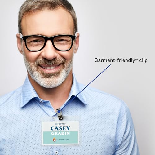 Avery® Customizable Name Badges, Clip Style, 2.25" x 3.5", Clear Name Tag Holders, White Laser/Inkjet Printable Inserts, 100 Total (74461)