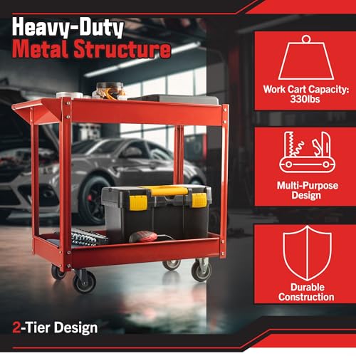 Stalwart Heavy Duty Utility Cart with Wheels and 330lb Capacity, Red