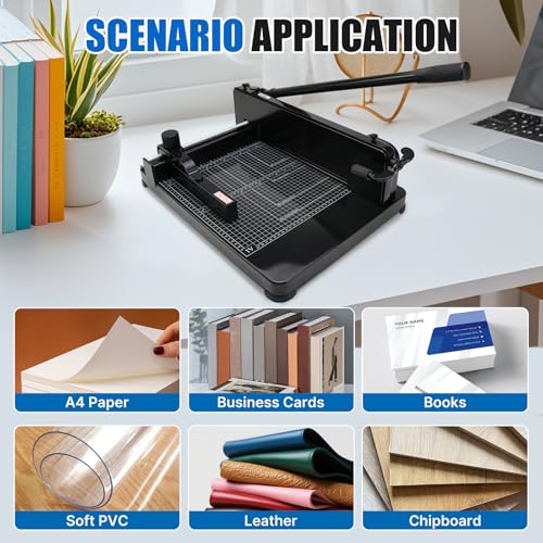 Heavy Duty Paper Cutter for A4 Paper,12'' 400 Sheets Capacity Guillotine Paper Cutter,Solid Steel Construction Stack Paper Trimmer for Office,Commercial Use,Double Safety Protection,Black (A4 12 Inch)