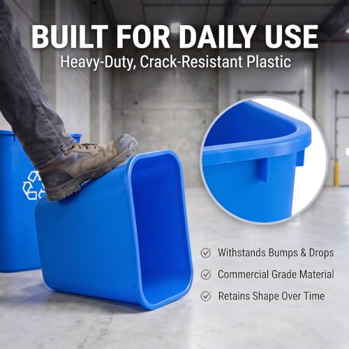 10 Pack, Recycle Wastebasket, 41 Qt./10 Gallon Rectangular Wastebasket / Trash Can Kit - Space Saving Recycling Bin, Narrow Spaces in Commercial, Kitchen, Home, Office, and Dorm - Black and Blue