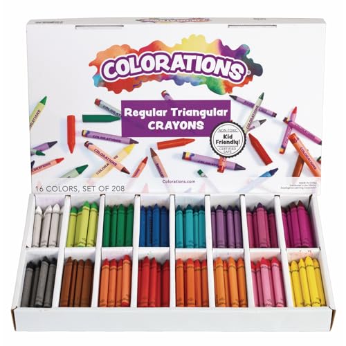 Colorations Regular Size Triangular Crayon Classroom Pack, 16 Colors